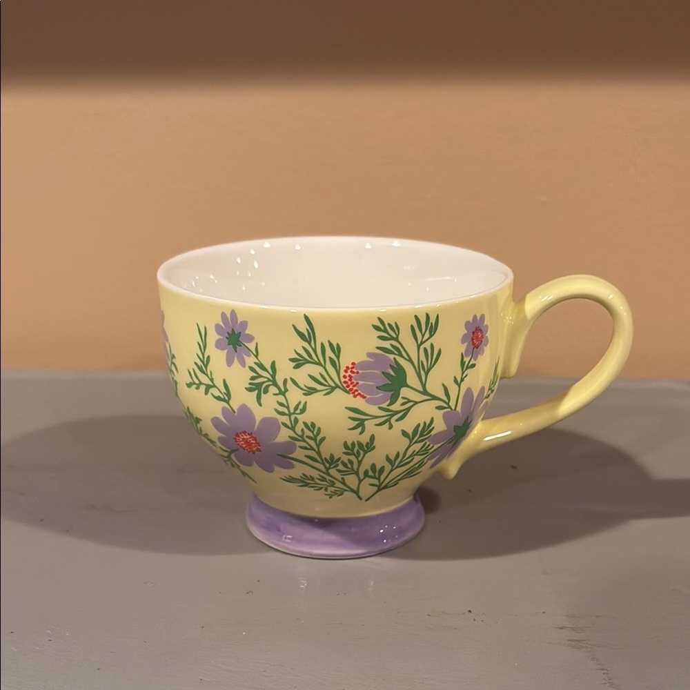 DavidsTea Floral Yellow Teacup with Purple Base
